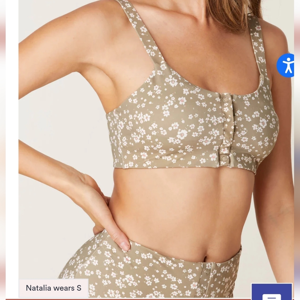 ANDIE SWIM- The Snap Scoop Top (M)+ The Snap Bikini Bottom( xl) -floral olive